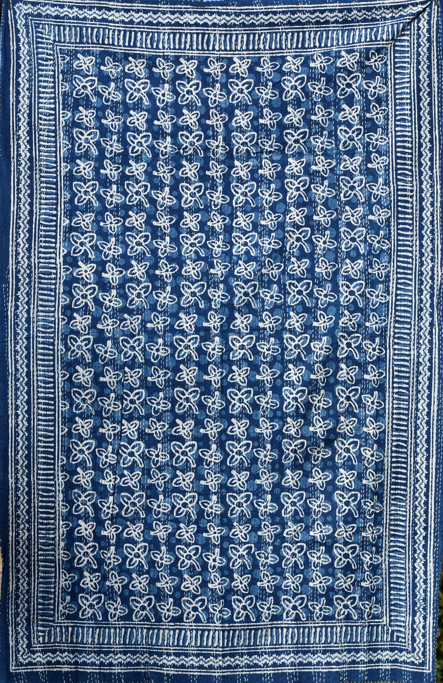 flore kantha quilt fair trade hand stitched indigo