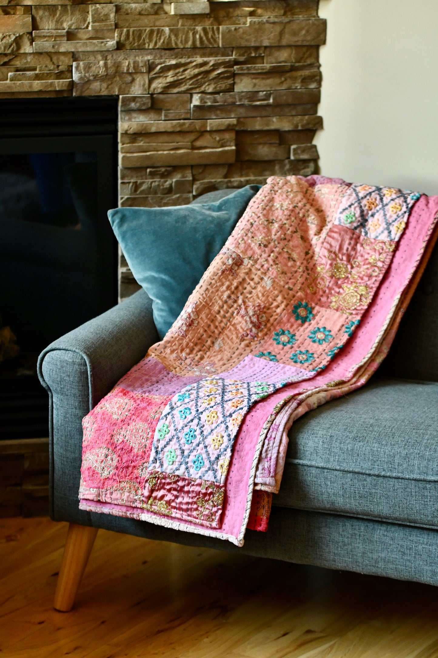 khambadia kantha quilt fair trade hand stitched