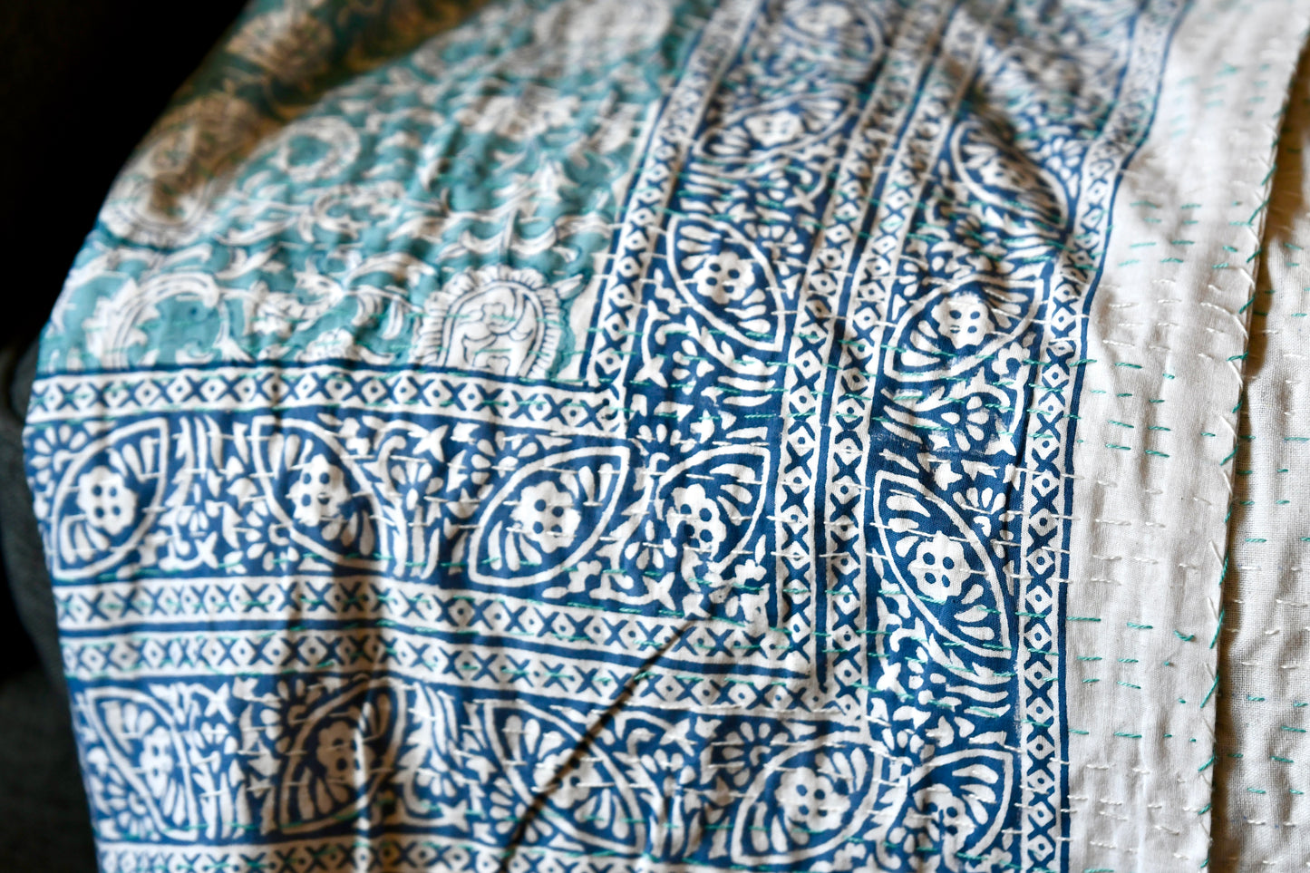 somnium kantha quilt fair trade hand stitched block print