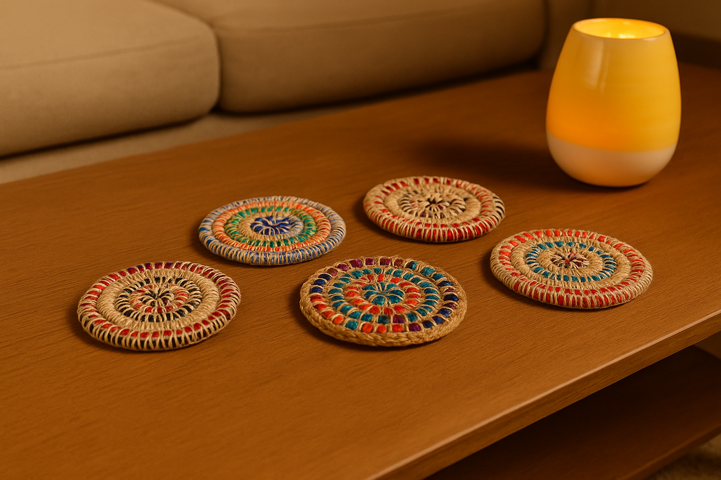 woven fabric coaster fair trade hand stitched in egypt