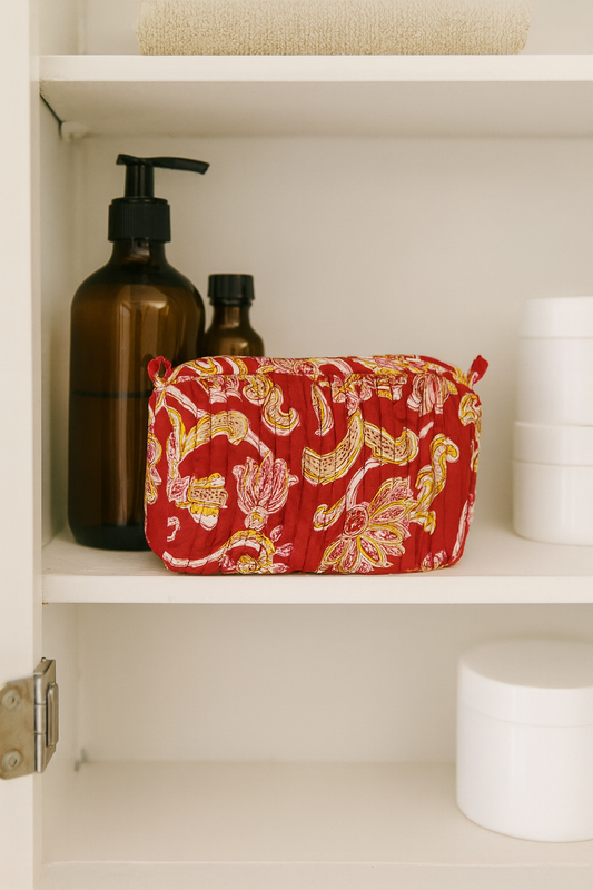 rufus cosmetic bag fair trade handmade block print