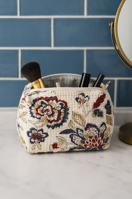 libera cosmetic bag fair trade handmade block print