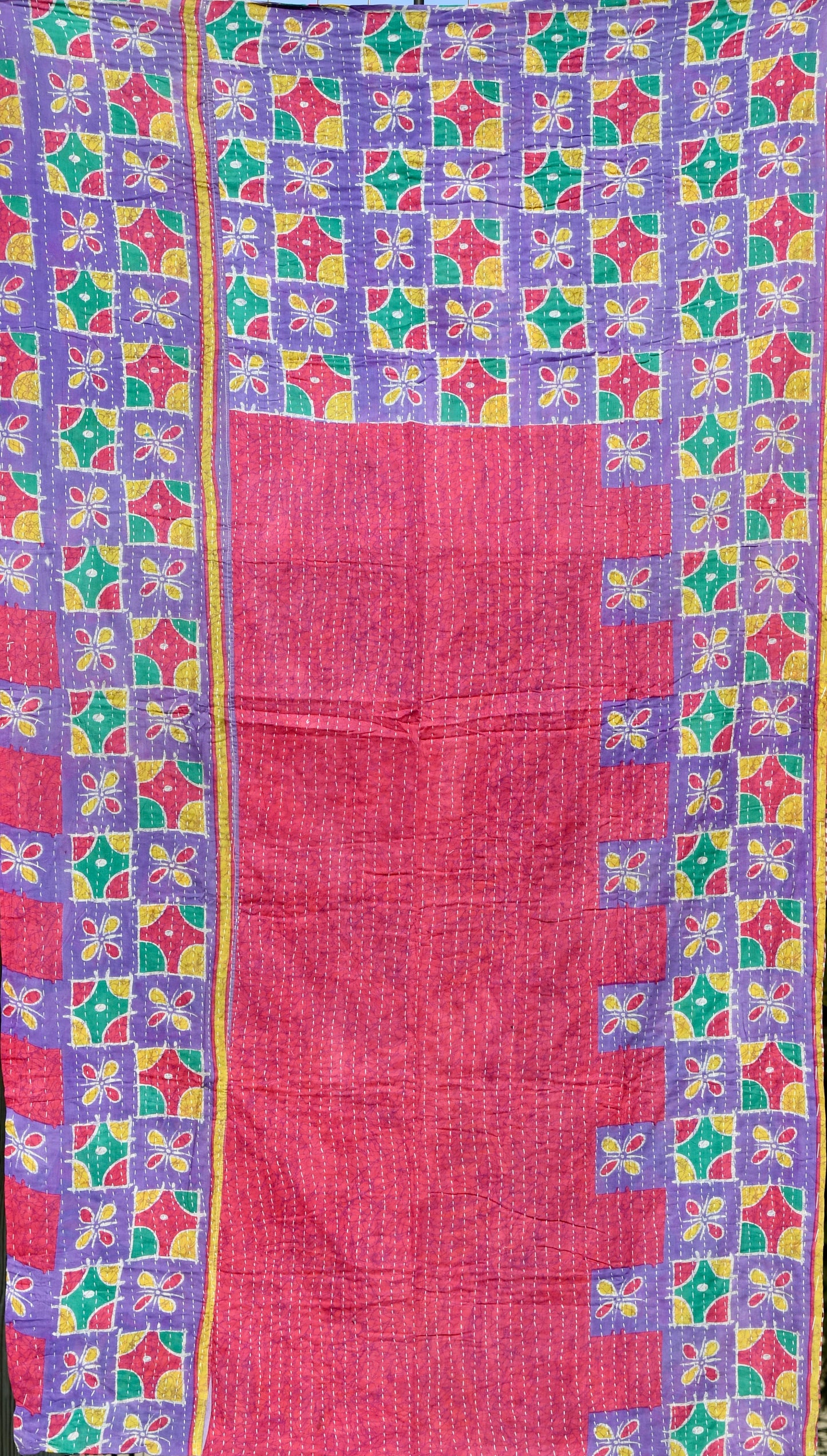 fabula kantha quilt fair trade hand stitched block print