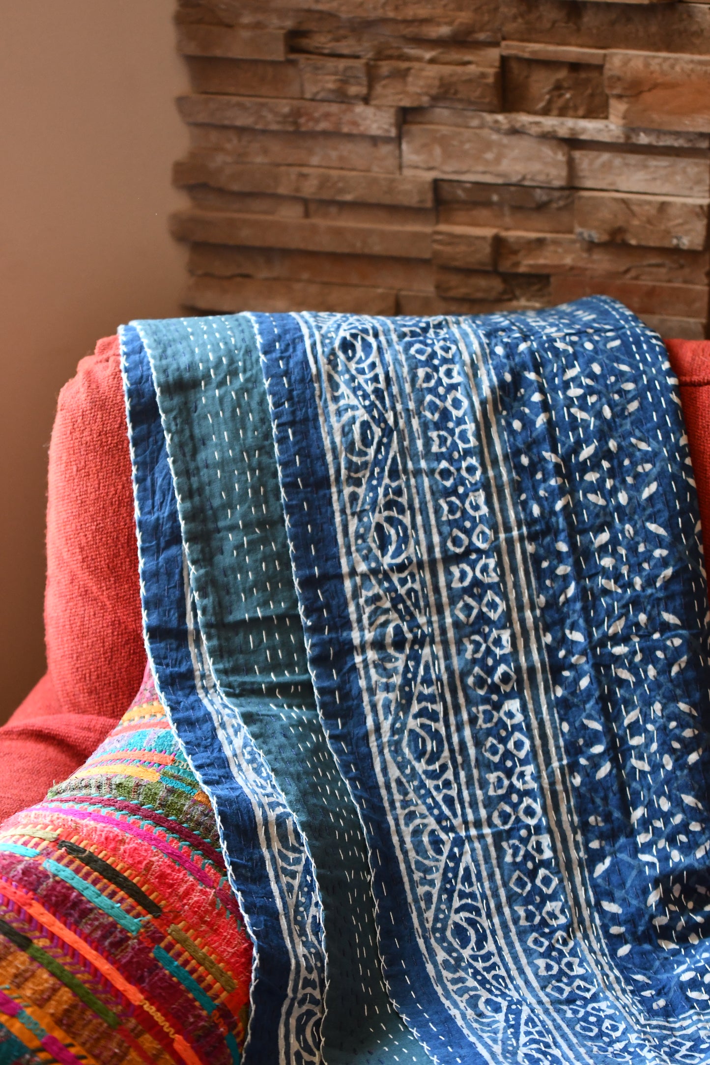Testimo Kantha Quilt - Fair Trade Hand-Stitched Indigo