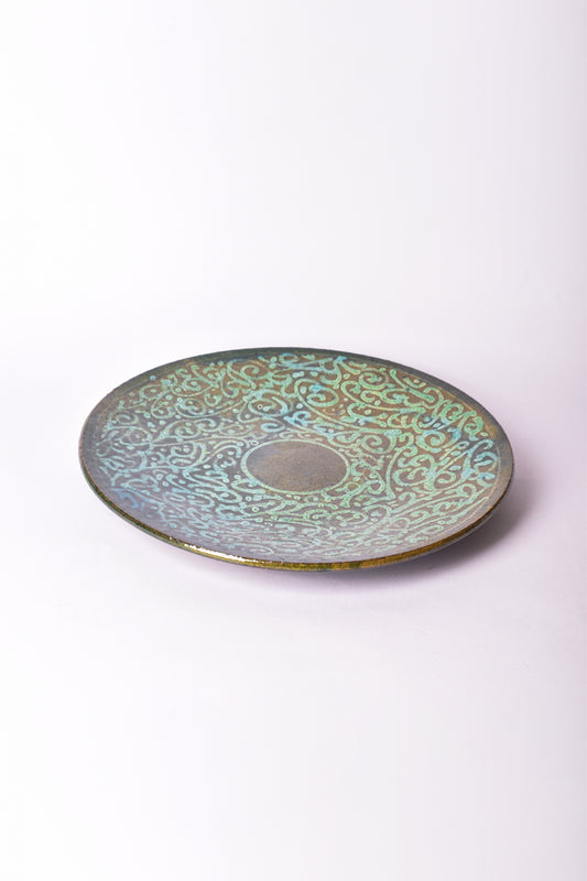 teal serving plate fair trade hand glazed in egypt