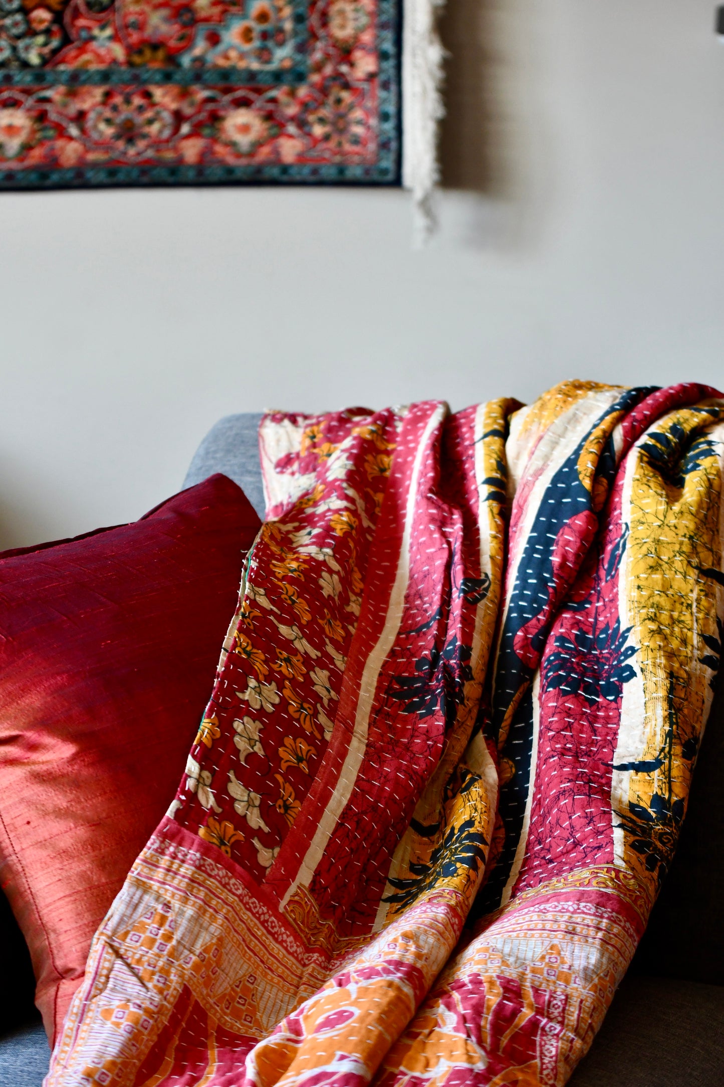 kantha quilt fair trade hand stitched 30