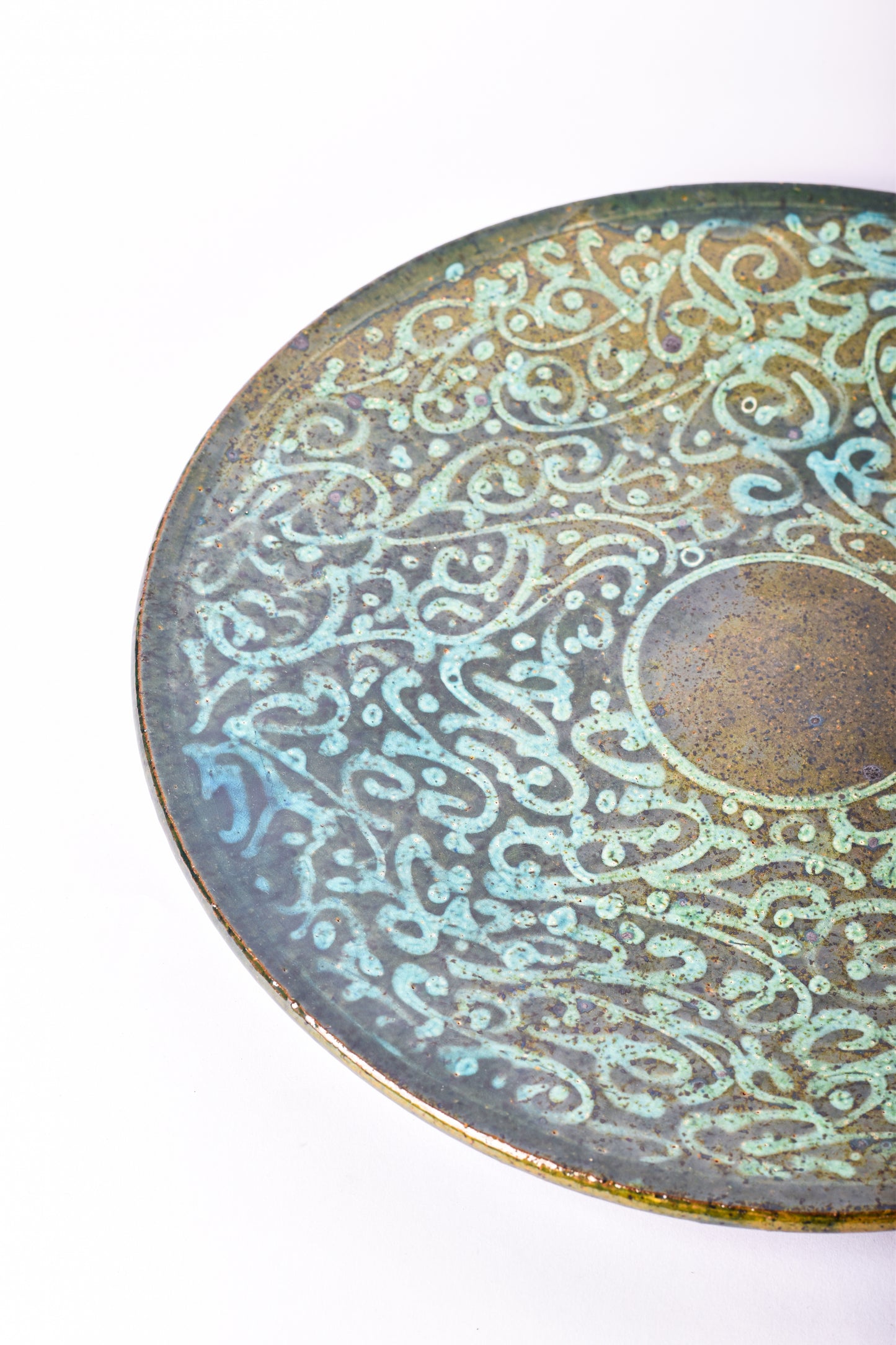 teal serving plate fair trade hand glazed in egypt