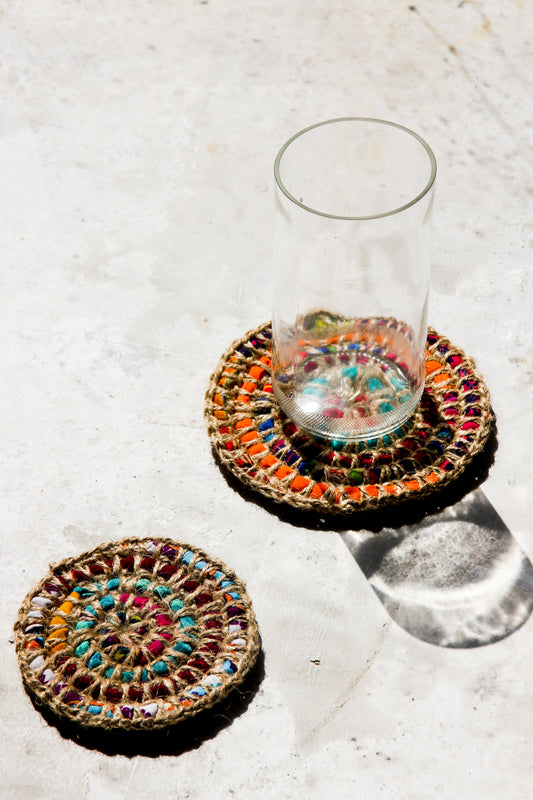 woven fabric coaster fair trade hand stitched in egypt