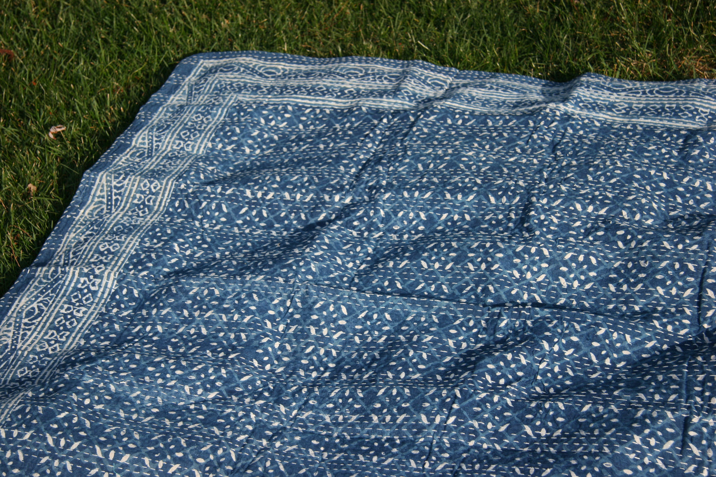 testimo kantha quilt fair trade hand stitched indigo