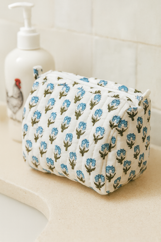 pratum cosmetic bag fair trade block print handmade