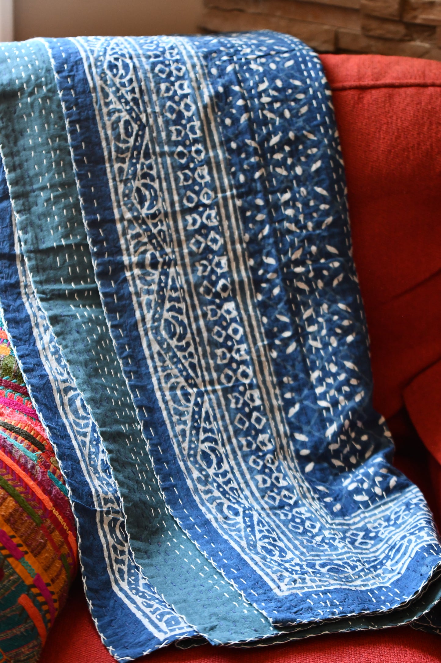 testimo kantha quilt fair trade hand stitched indigo