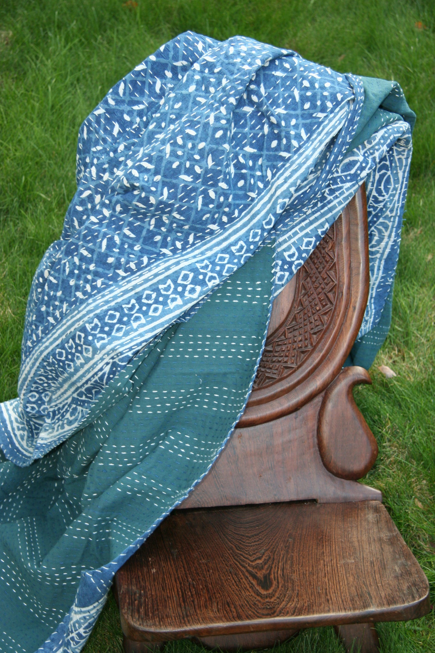testimo kantha quilt fair trade hand stitched indigo
