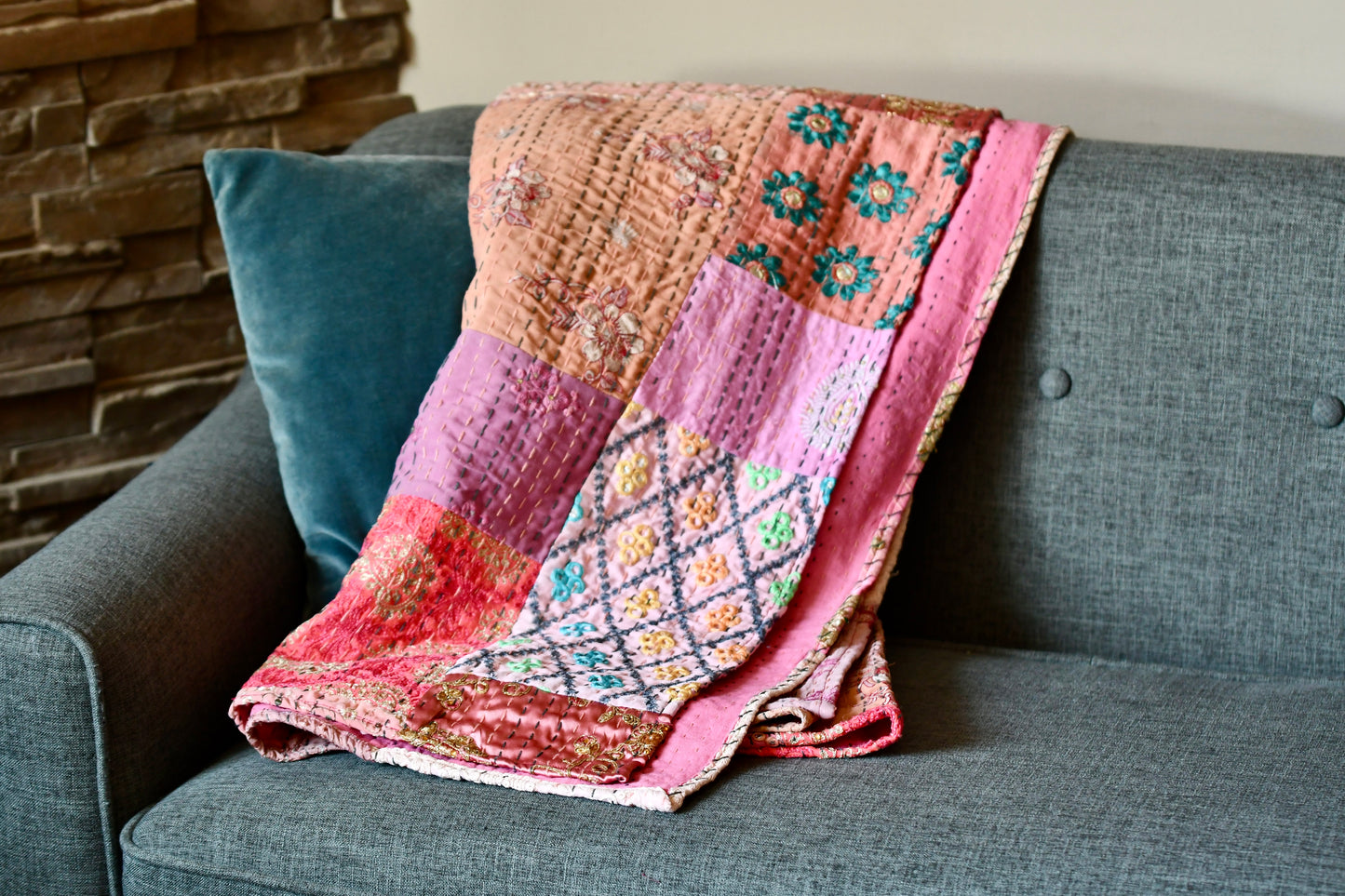 khambadia kantha quilt fair trade hand stitched