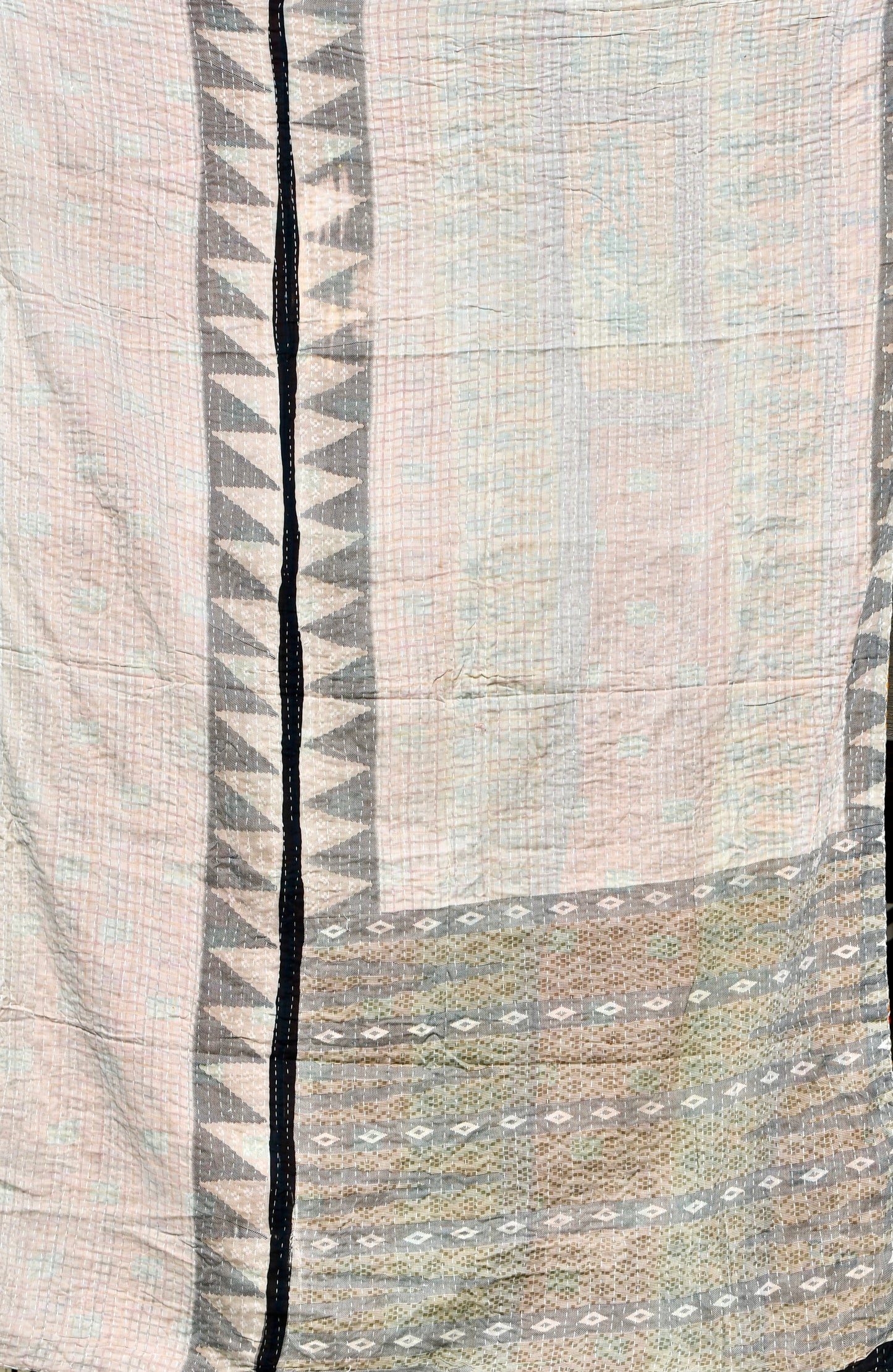 quadrum kantha quilt fair trade hand stitched block print