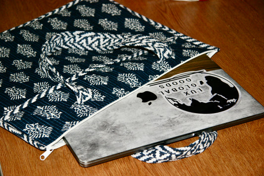 laptop bag fair trade handmade block print