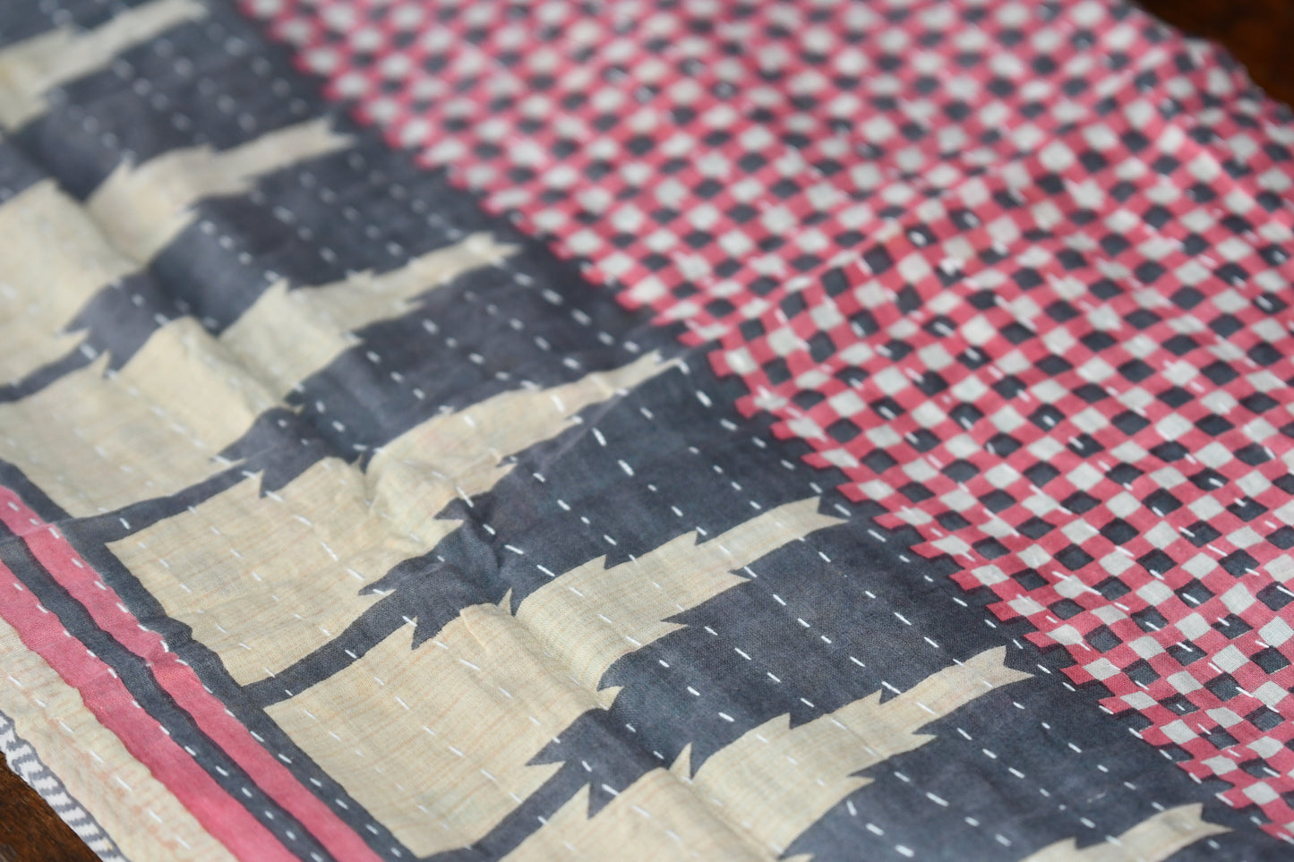 fabula kantha quilt fair trade hand stitched block print