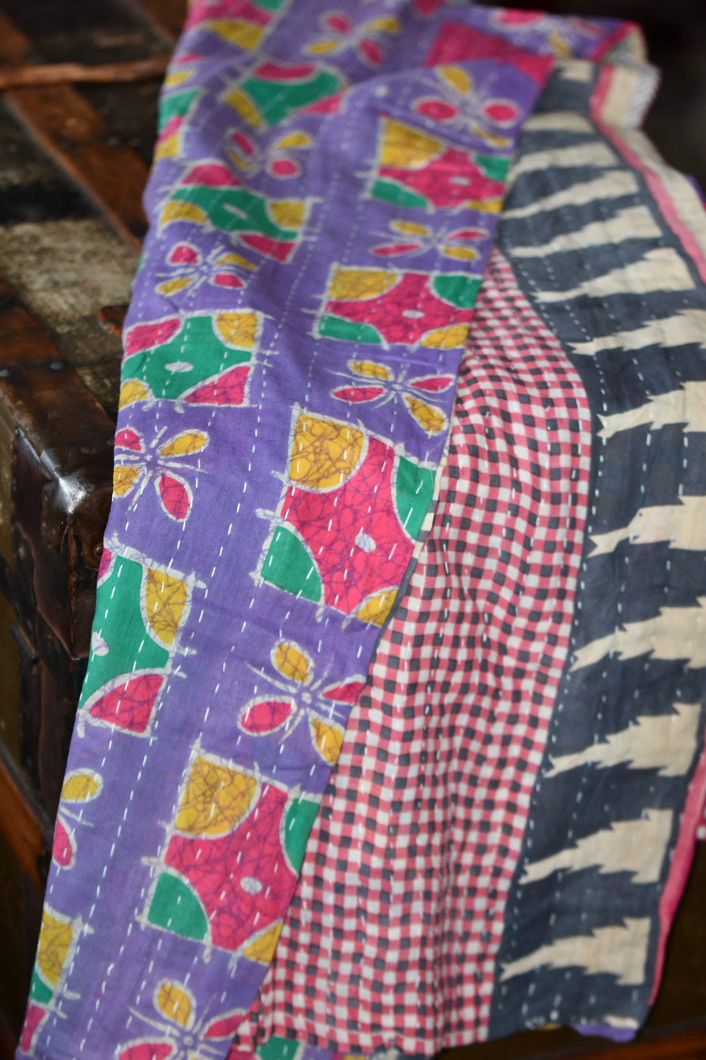 fabula kantha quilt fair trade hand stitched block print