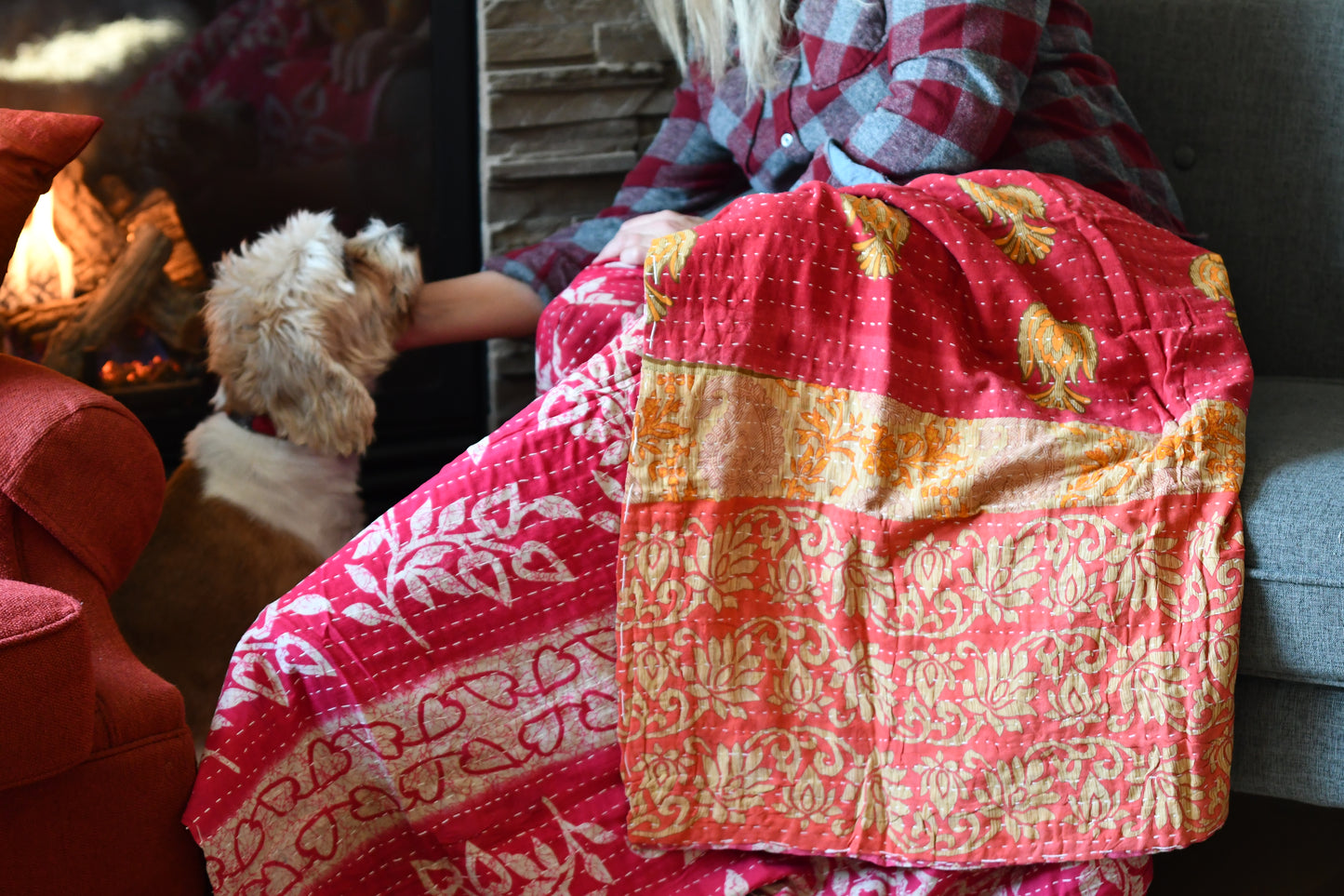 kantha quilt fair trade hand stitched 9