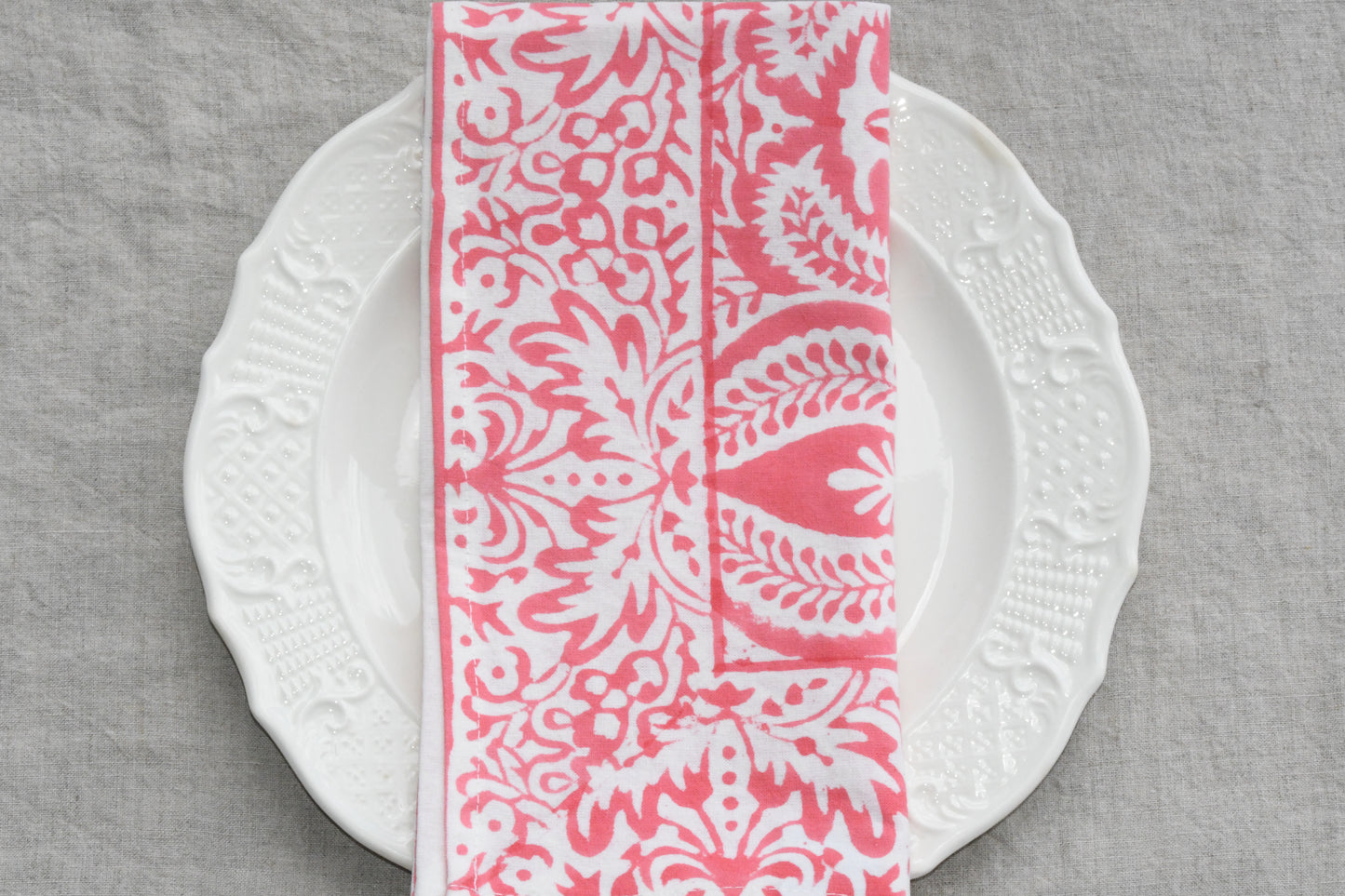 corrallium napkin set fair trade handmade block print