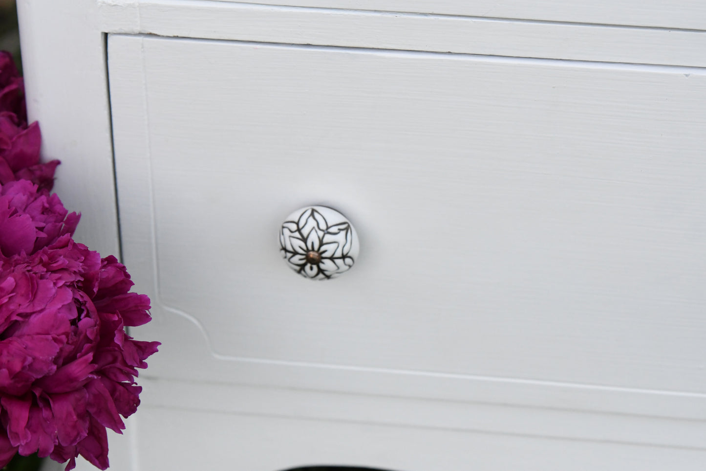 white flower cabinet knobs fair trade engraven ceramics