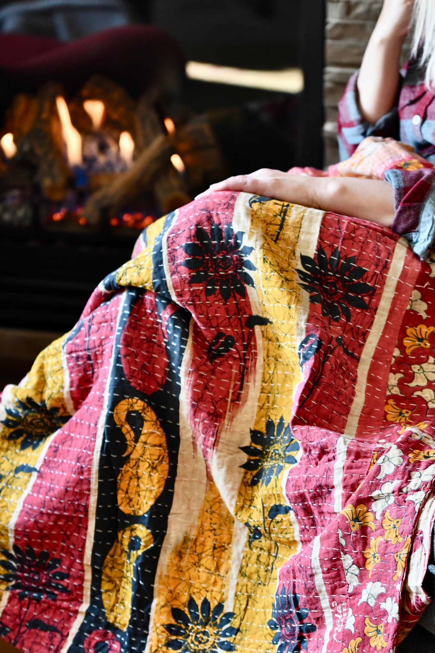 kantha quilt fair trade hand stitched 30