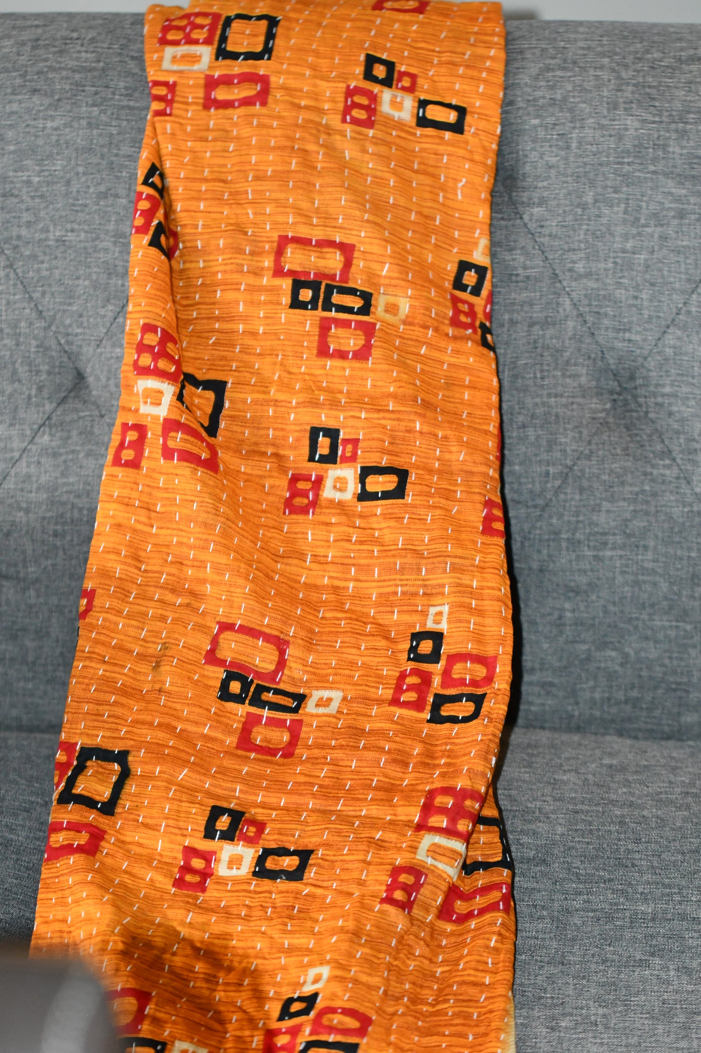 quadrum kantha quilt fair trade hand stitched block print