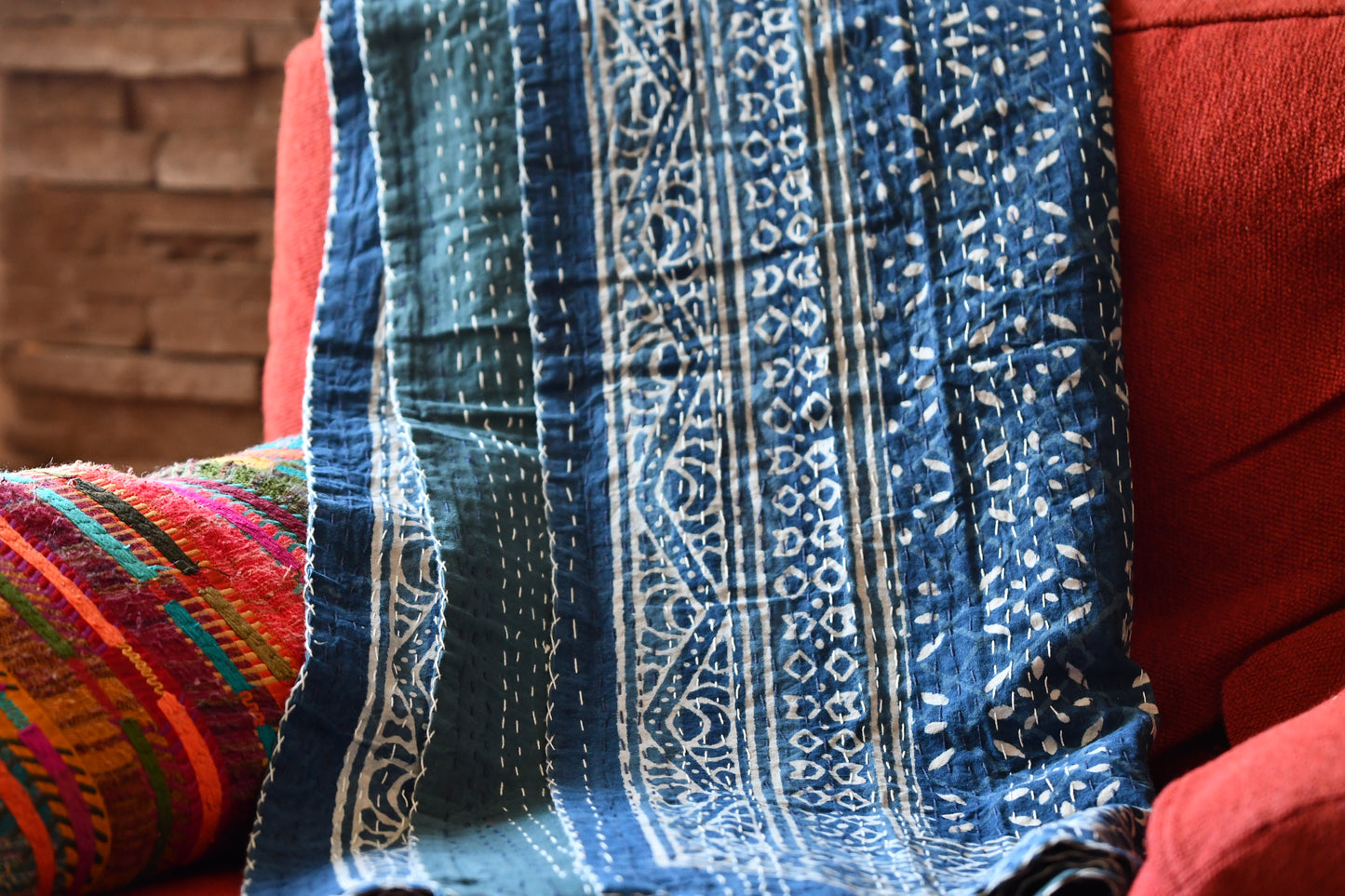 Testimo Kantha Quilt - Fair Trade Hand-Stitched Indigo