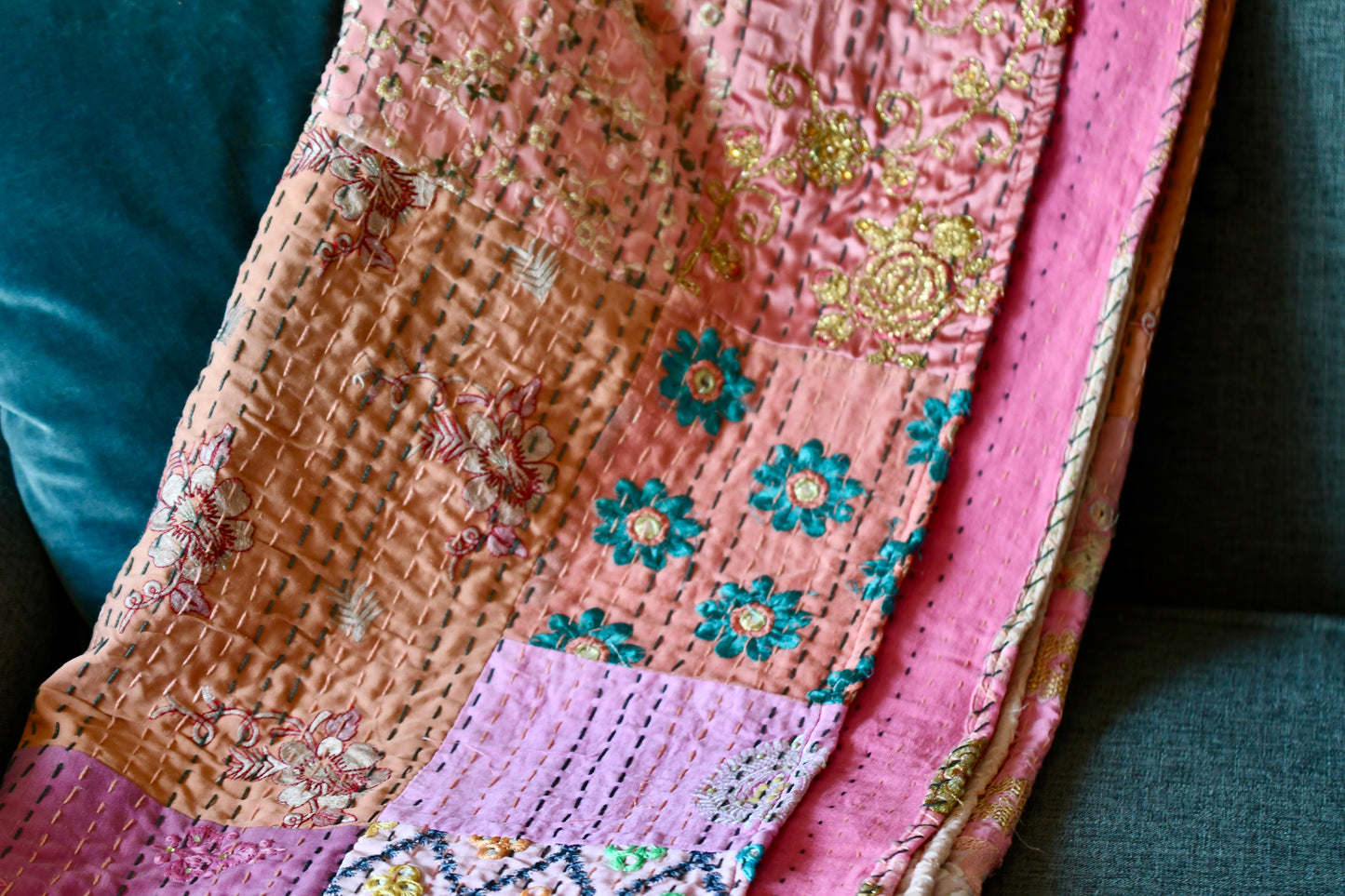 khambadia kantha quilt fair trade hand stitched