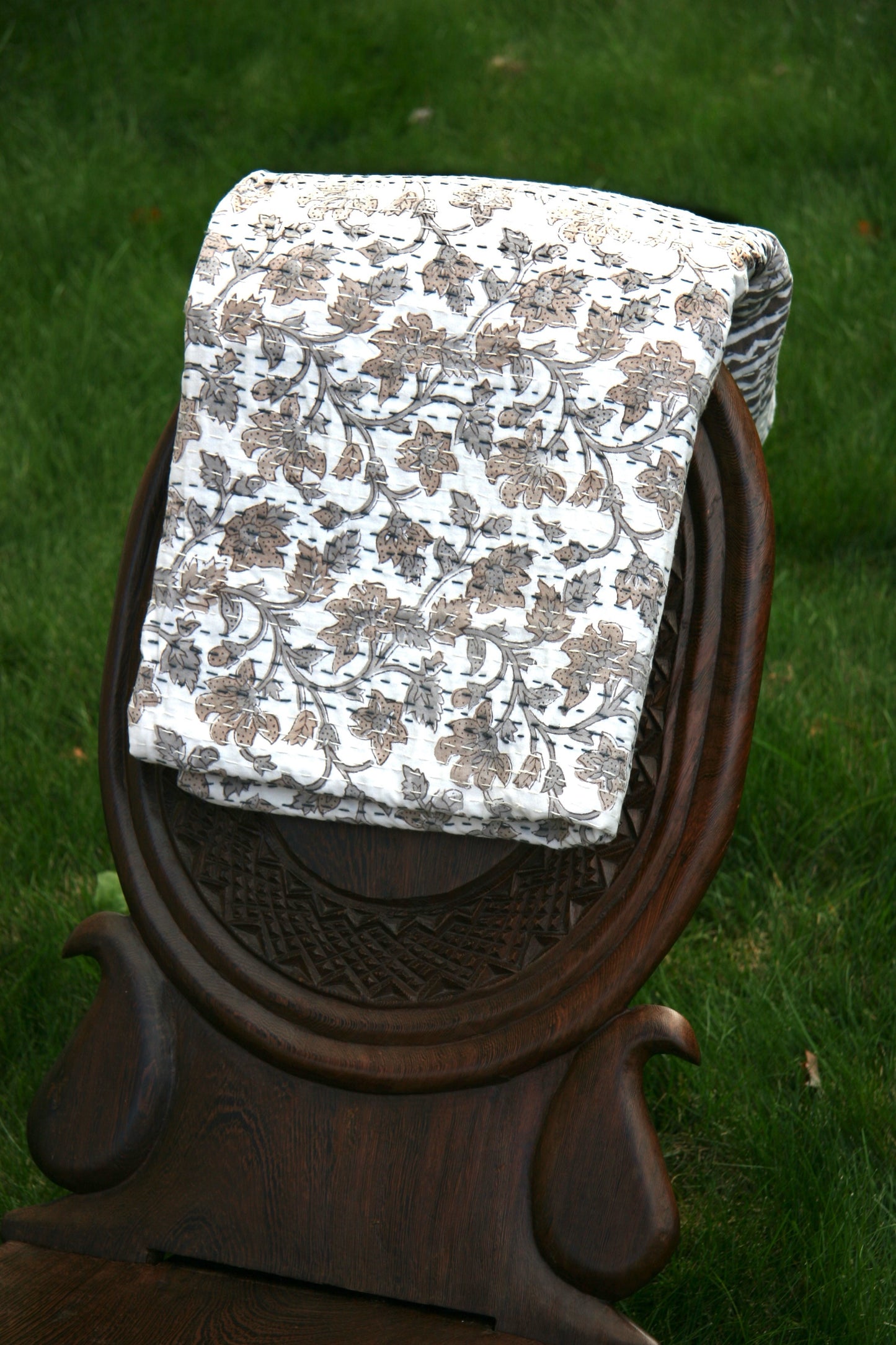 nivea kantha quilt fair trade hand stitched block print
