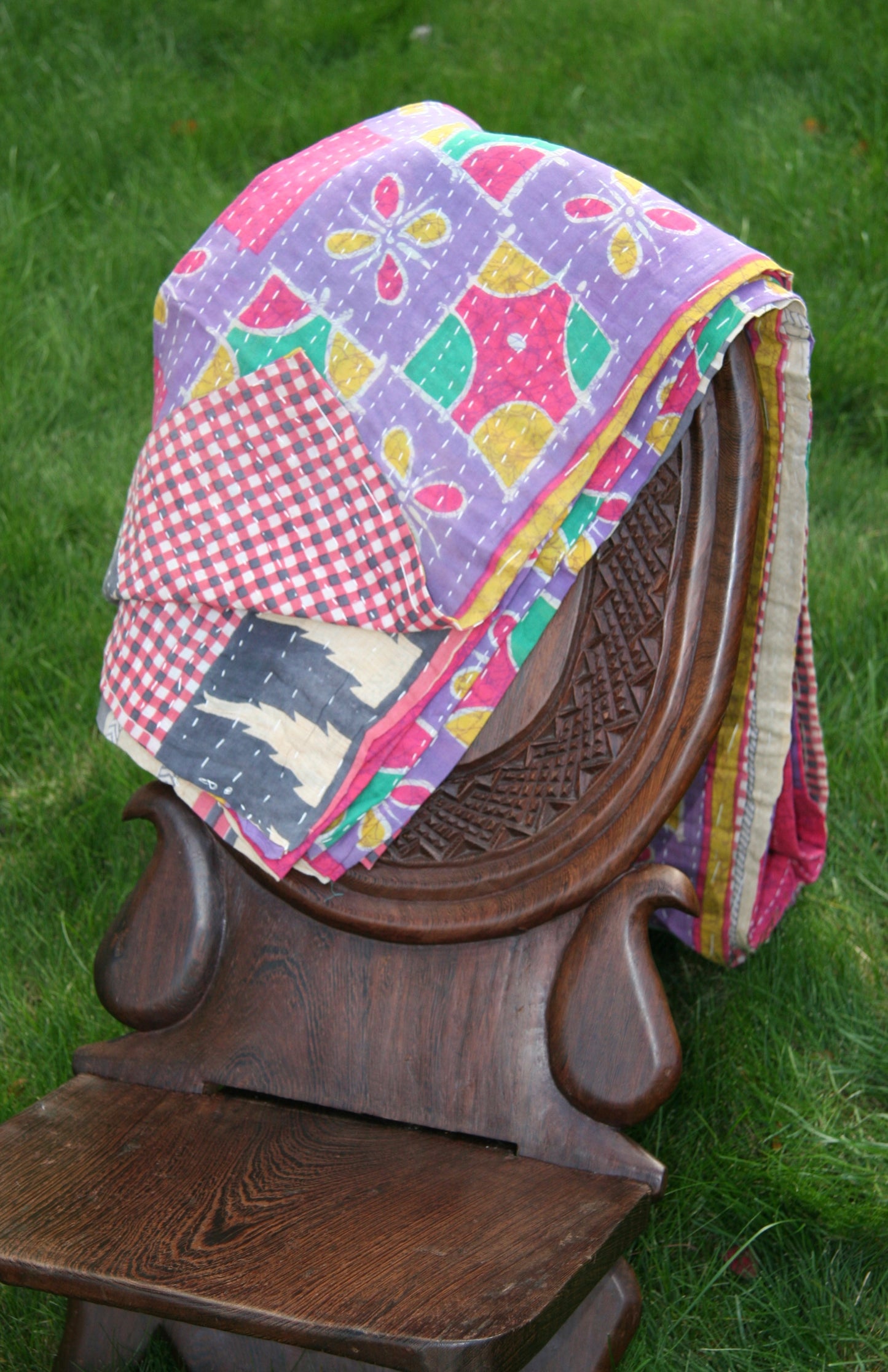 fabula kantha quilt fair trade hand stitched block print