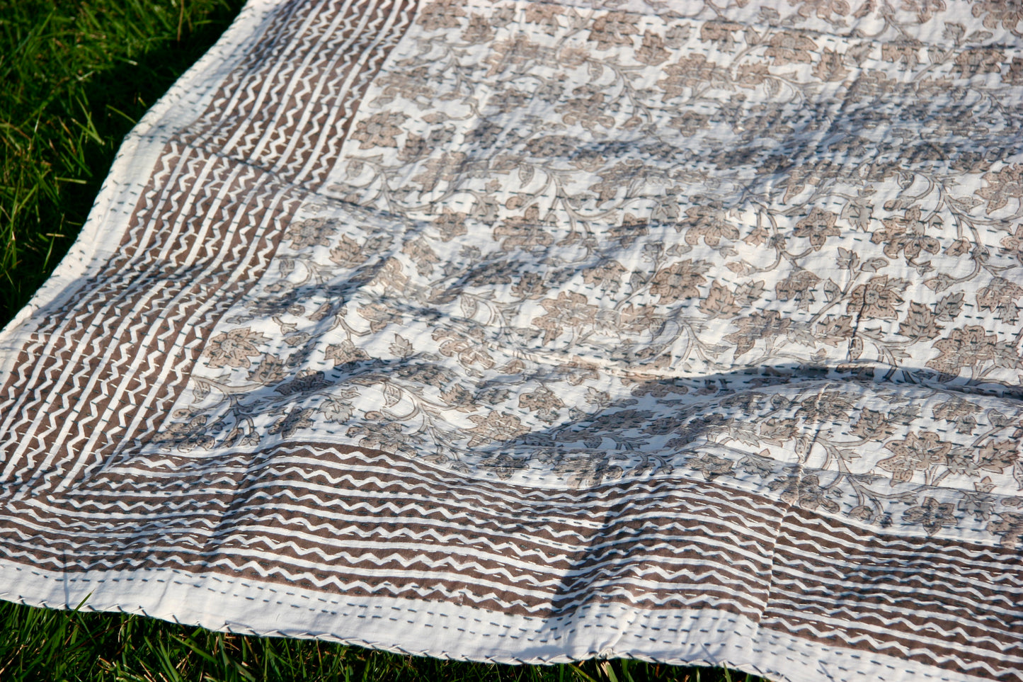 nivea kantha quilt fair trade hand stitched block print