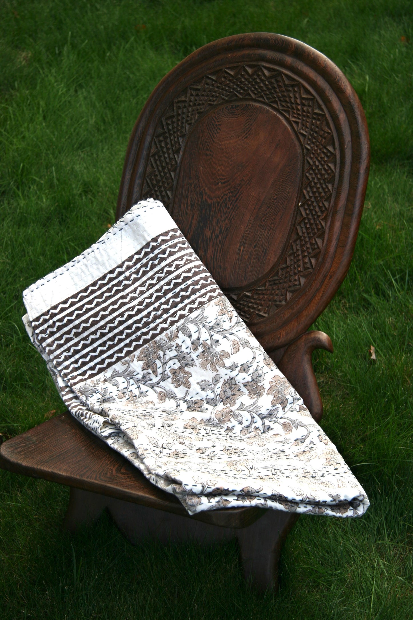 nivea kantha quilt fair trade hand stitched block print