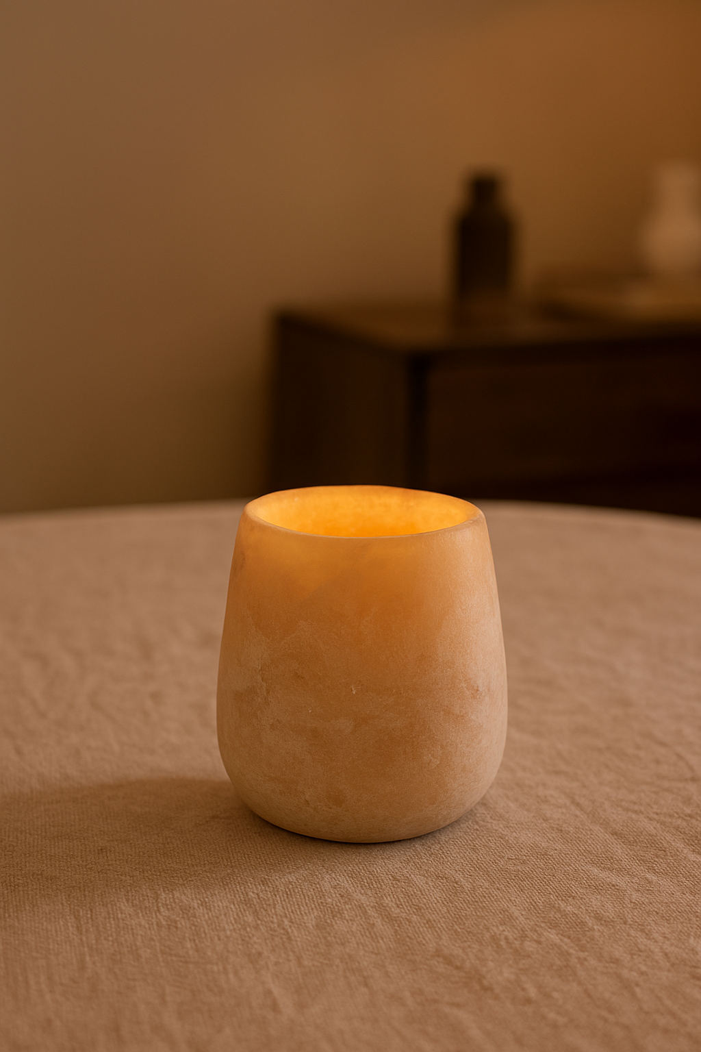 unpolished alabaster candle fair trade handmade in egypt