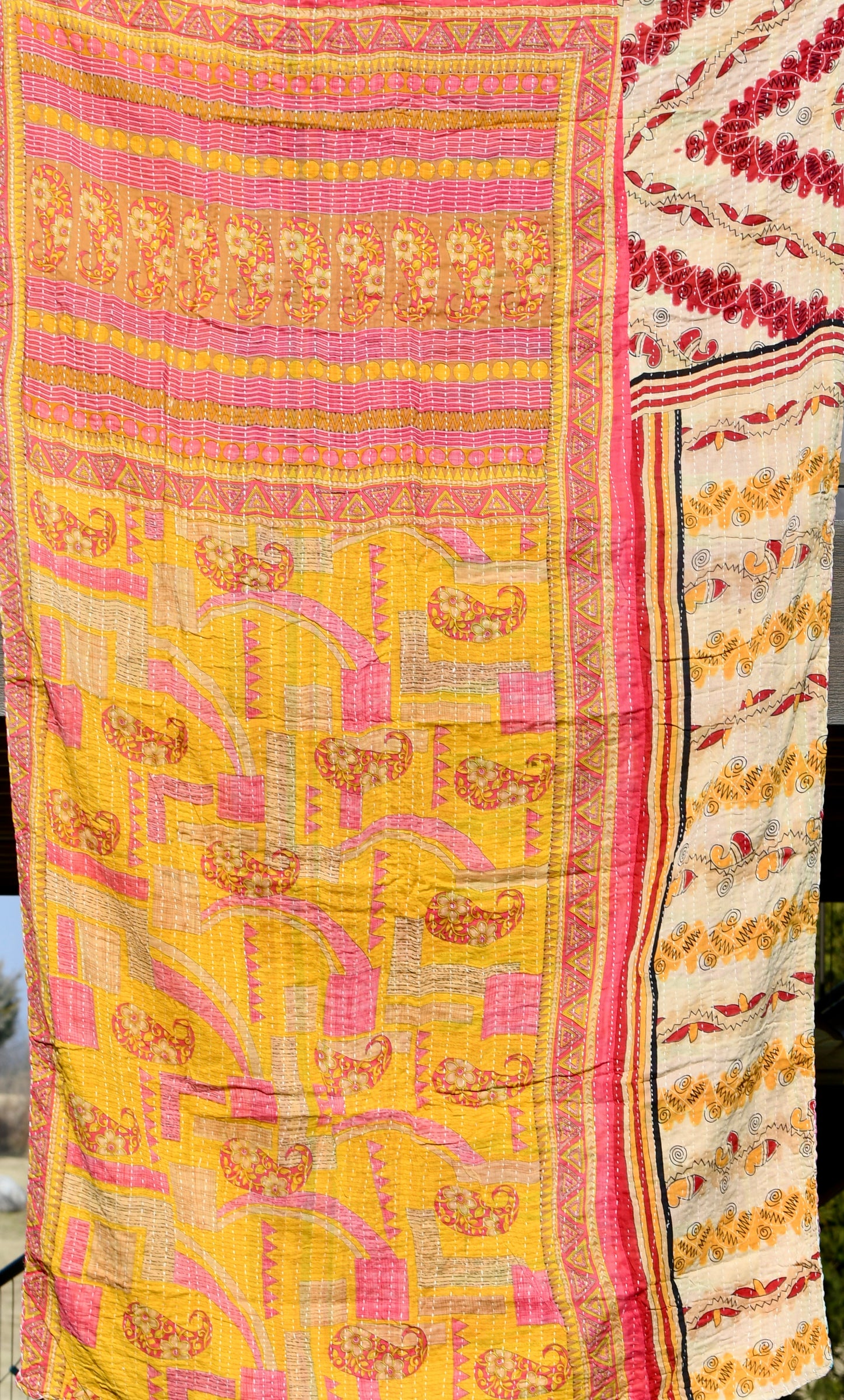 Roseus Kantha Quilt - Fair Trade Hand-Stitched