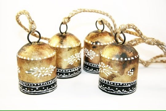 large gold bell set fair trade handmade painted