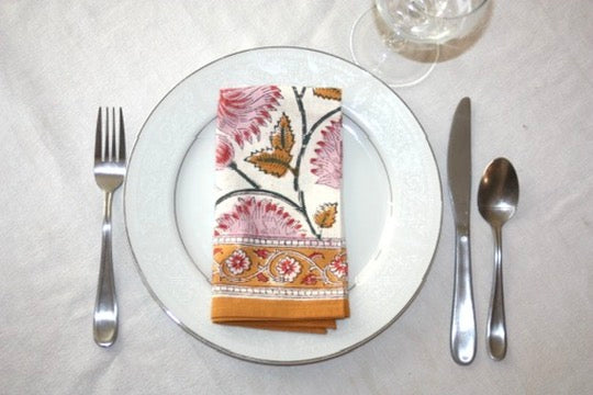 flore napkin set fair trade handmade block print