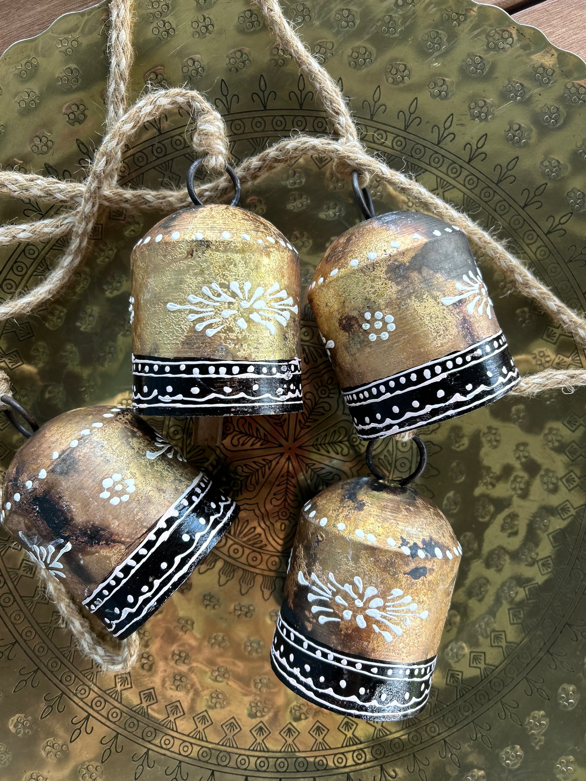 large gold bell set fair trade handmade painted