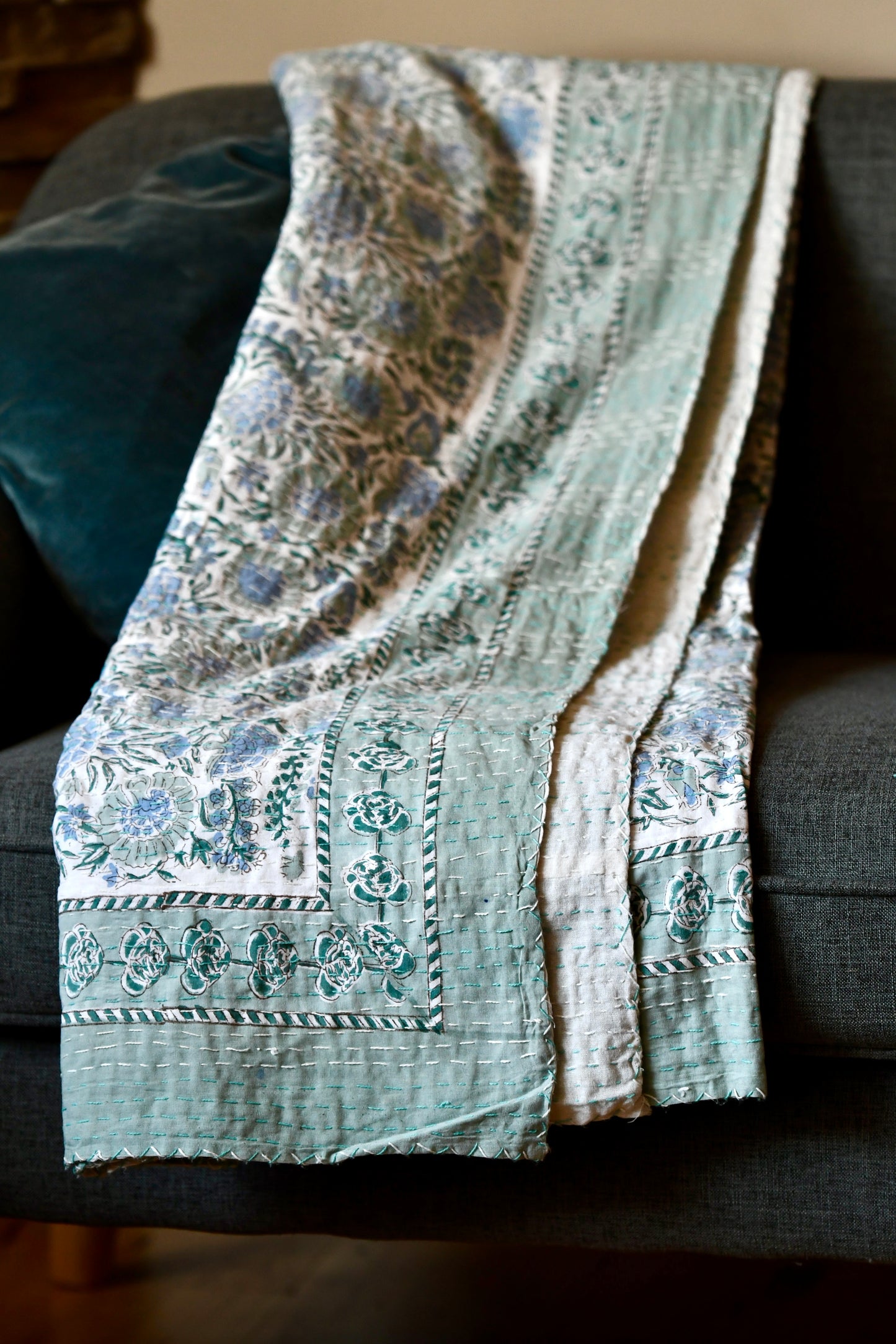 Elisium Kantha Quilt - Fair Trade Hand-Stitched Block Print
