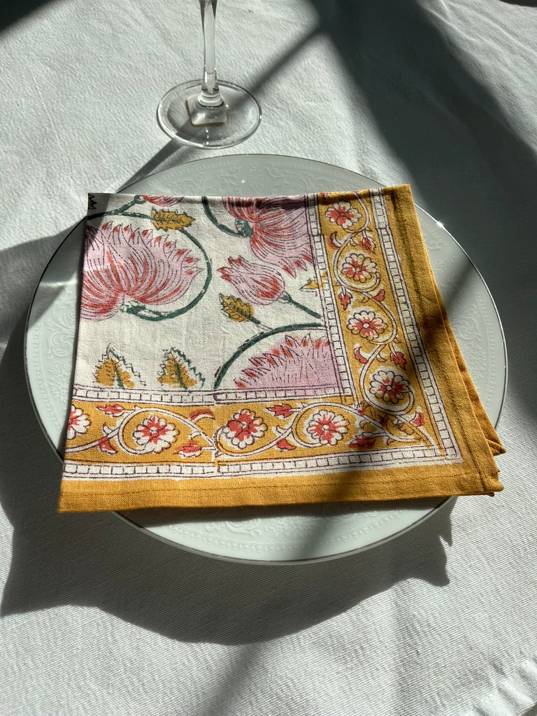 flore napkin set fair trade handmade block print