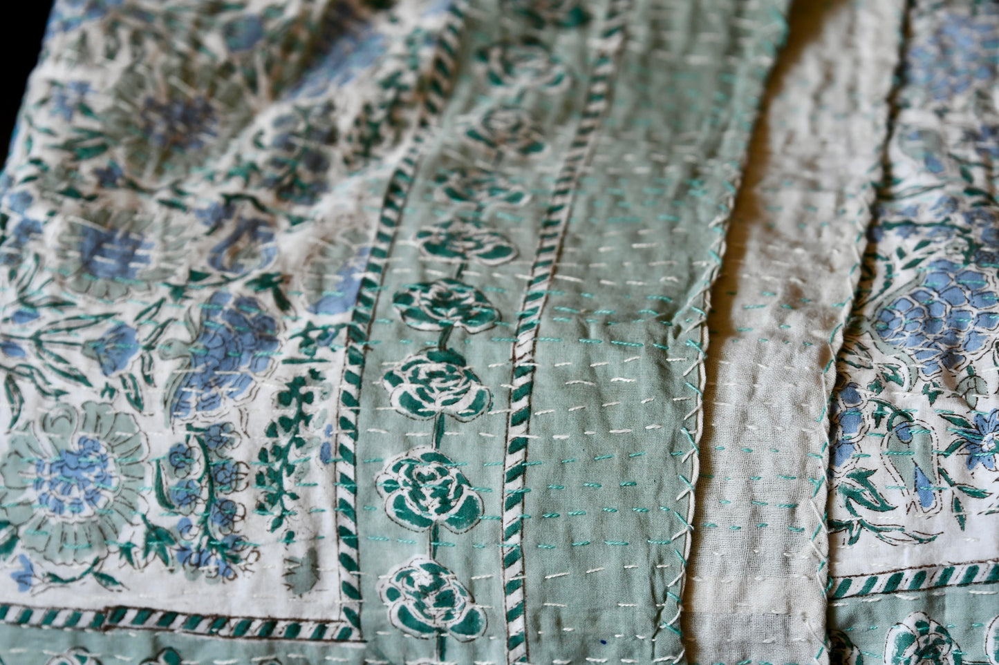 Elisium Kantha Quilt - Fair Trade Hand-Stitched Block Print