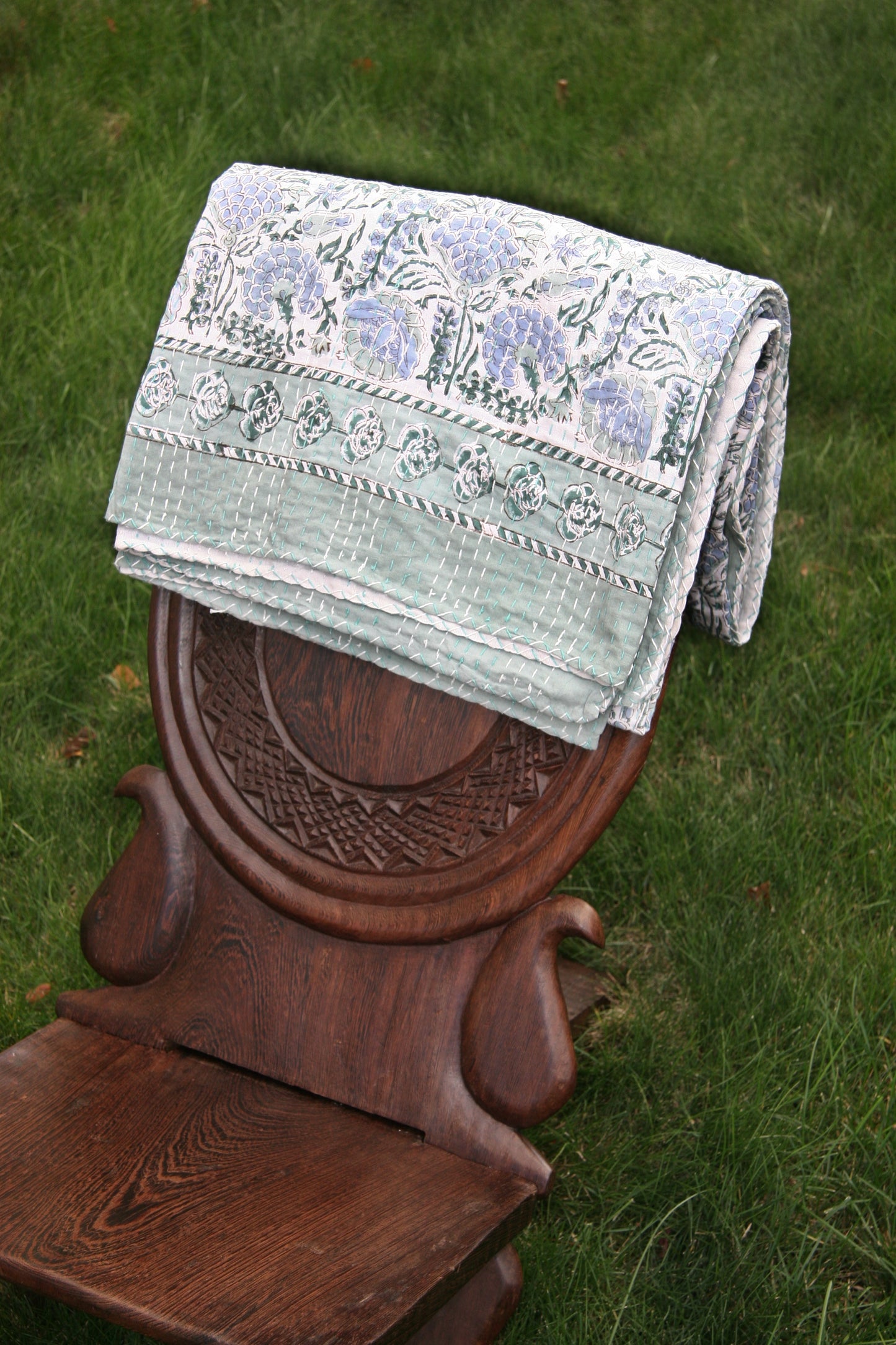 Elisium Kantha Quilt - Fair Trade Hand-Stitched Block Print