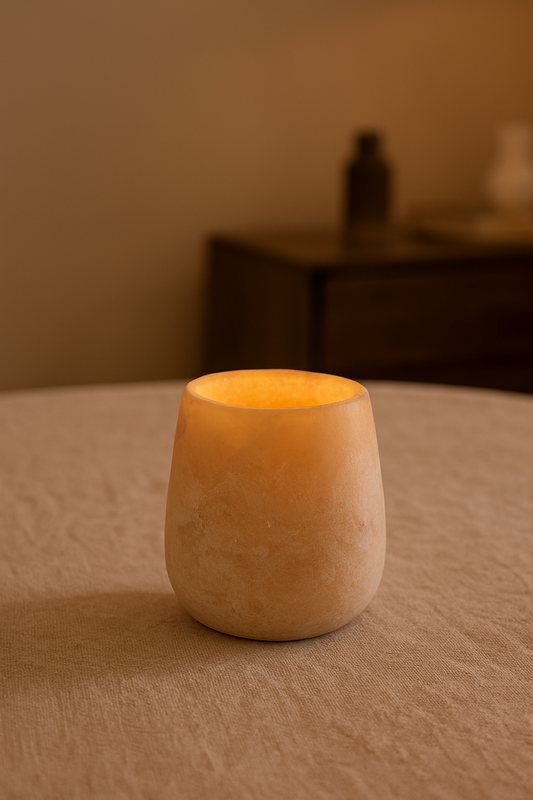 unpolished alabaster candle fair trade handmade in egypt